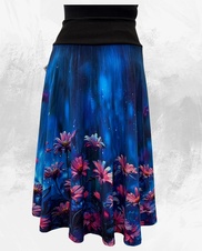 Dámská dlouhá kolová úpletová sukně,tajemné kopretiny